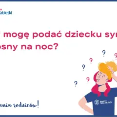 Rodzic zastanawia się, czy podać dziecku syrop z sosny na noc. Wokół głowy pełno znaków zapytania.