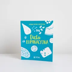 Książka "Dieta eliminacyjna" Joanny Dronki-Skrzypczak z ilustracjami owoców, warzyw i sera.