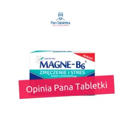 Czy magnez uspokaja? Opakowanie suplementu diety Magne-B6 na zmęczenie i stres, z dodatkiem ashwagandhy. Opinia Pana Tabletki.