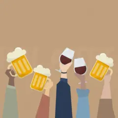 Ręce wznoszą kufle piwa i kieliszki wina. Po ciężkim treningu czas na zasłużony alkohol.