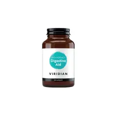 Butelka z brązowego szkła z kapsułkami. Na etykiecie napis "Digestive Aid", sugerujący naturalne enzymy trawienne wspomagające trawienie.