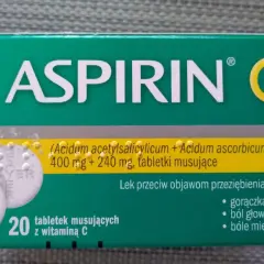 Opakowanie Aspirin C. Czy aspiryna rozpuszcza skrzepy? Lek na przeziębienie i grypę.