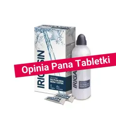 Zestaw do płukania nosa i zatok Irigasin. Pan Tabletki twierdzi, że po płukaniu zatok nic nie wylatuje, ale produkt jest skuteczny.
