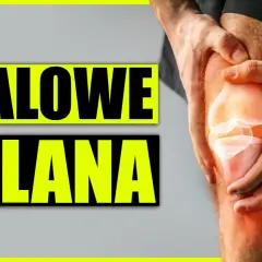 Ręce trzymające kolano, z widocznym zarysem kości. Napis "Stalowe Kolana" sugeruje, jak wzmocnić kolana.