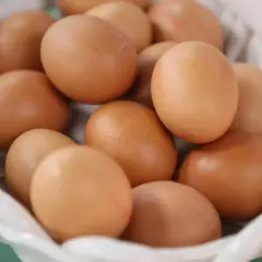 Koszyk pełen brązowych jajek. Czy można jeść jajka przy antybiotyku? Tak, jajka są bezpieczne.