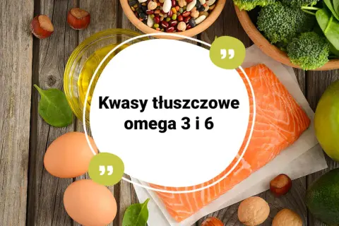 Zdrowa dieta bogata w kwasy omega 3 i 6: łosoś, jajka, orzechy, awokado, jabłko, oliwa, brokuły, szpinak i fasola.