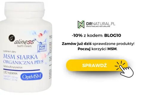 Suplement diety Aliness MSM Siarka Organiczna Plus, 180 tabletek. Poznaj optymalne msm dawkowanie i poczuj korzyści.