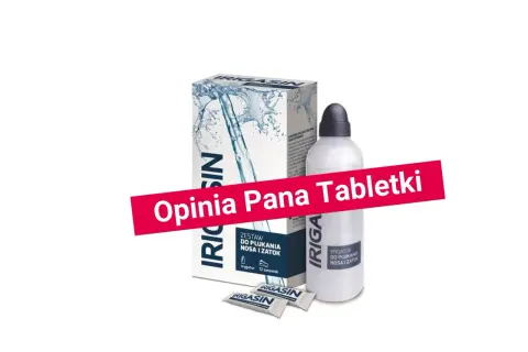 Zestaw do płukania nosa i zatok Irigasin. Pan Tabletki twierdzi, że po płukaniu zatok nic nie wylatuje, ale produkt jest skuteczny.