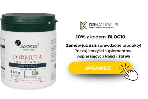 Opakowanie suplementu diety Aliness Formuła na stawy z naturalną glukozaminą. Wsparcie regeneracji kości i stawów.