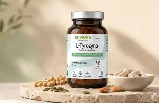 L-Tyrozyna 500 mg w kapsułkach, naturalna fermentacja. Sprawdź l tyrozyna dawkowanie dla wegan.