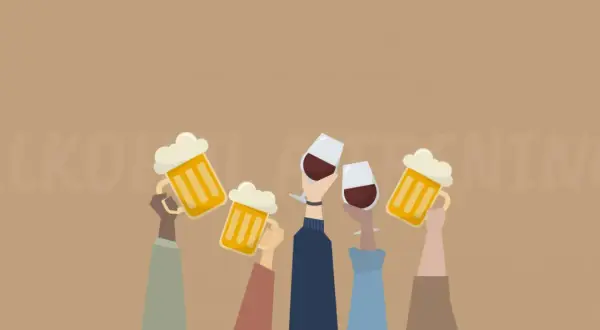 Ręce wznoszą kufle piwa i kieliszki wina. Po ciężkim treningu czas na zasłużony alkohol.