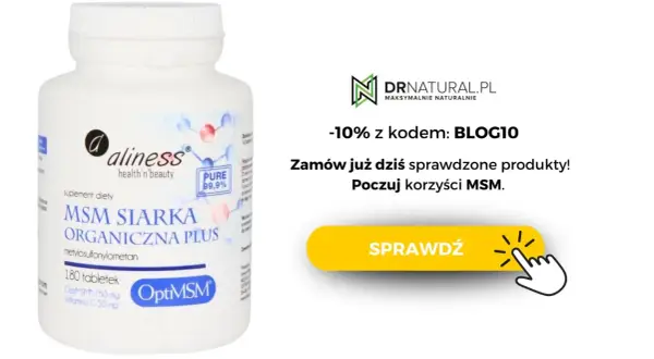 Suplement diety Aliness MSM Siarka Organiczna Plus, 180 tabletek. Poznaj optymalne msm dawkowanie i poczuj korzyści.