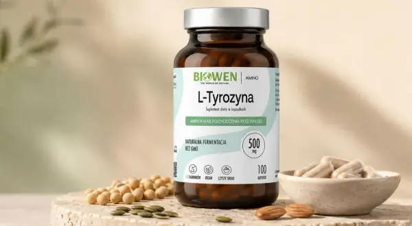 L-Tyrozyna 500 mg w kapsułkach, naturalna fermentacja. Sprawdź l tyrozyna dawkowanie dla wegan.