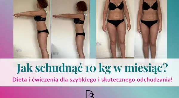Metamorfoza kobiety po zastosowaniu diety żeby szybko schudnąć. Pokazano zmiany sylwetki w bieliźnie, z boku i z przodu.