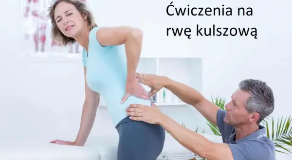 Fizjoterapeuta pomaga kobiecie z bólem w dolnej części pleców, wykonując ćwiczenia na rwę kulszową.