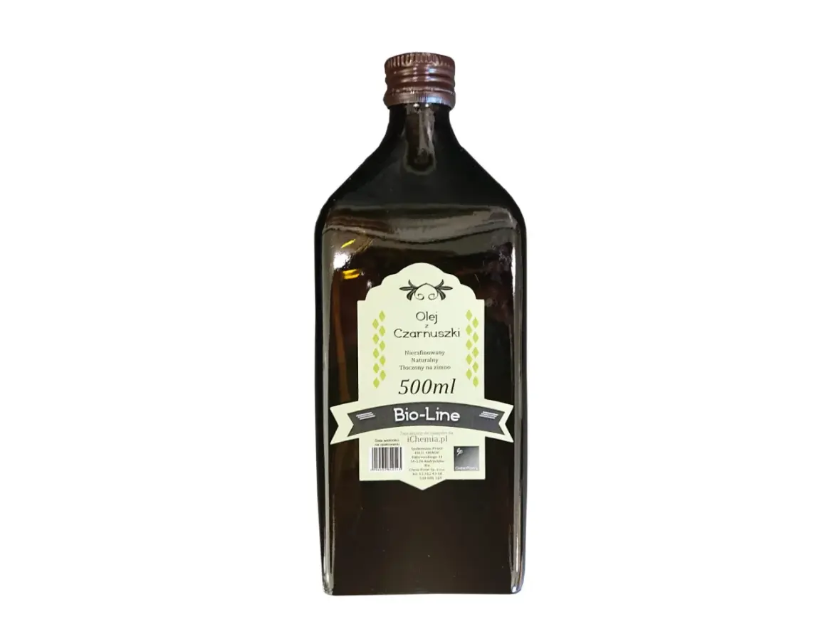 Butelka oleju z czarnuszki Bio-Line 500ml. Poznaj jego naturalne właściwości.