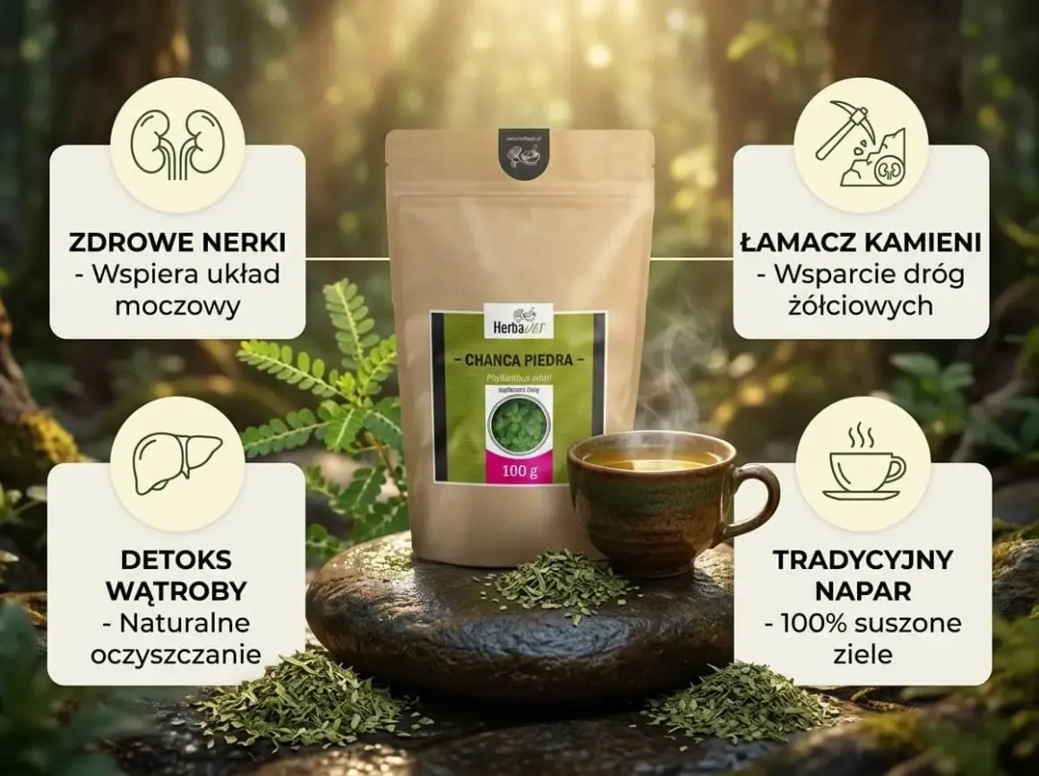 Chanca Piedra - zioło o właściwościach wspomagających nerki, wątrobę i drogi żółciowe. Idealne do tradycyjnego naparu.