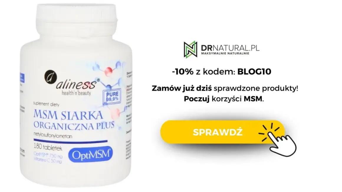 Suplement diety Aliness MSM Siarka Organiczna Plus, 180 tabletek. Poznaj optymalne msm dawkowanie i poczuj korzyści.