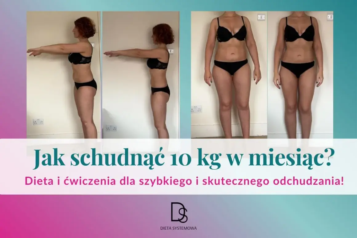 Metamorfoza kobiety po zastosowaniu diety żeby szybko schudnąć. Pokazano zmiany sylwetki w bieliźnie, z boku i z przodu.