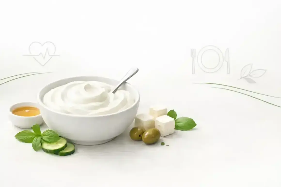 Misternie ułożony jogurt grecki, oliwki, ser feta i miód. Czy jogurt grecki tuczy? Zależy od dodatków i ilości!