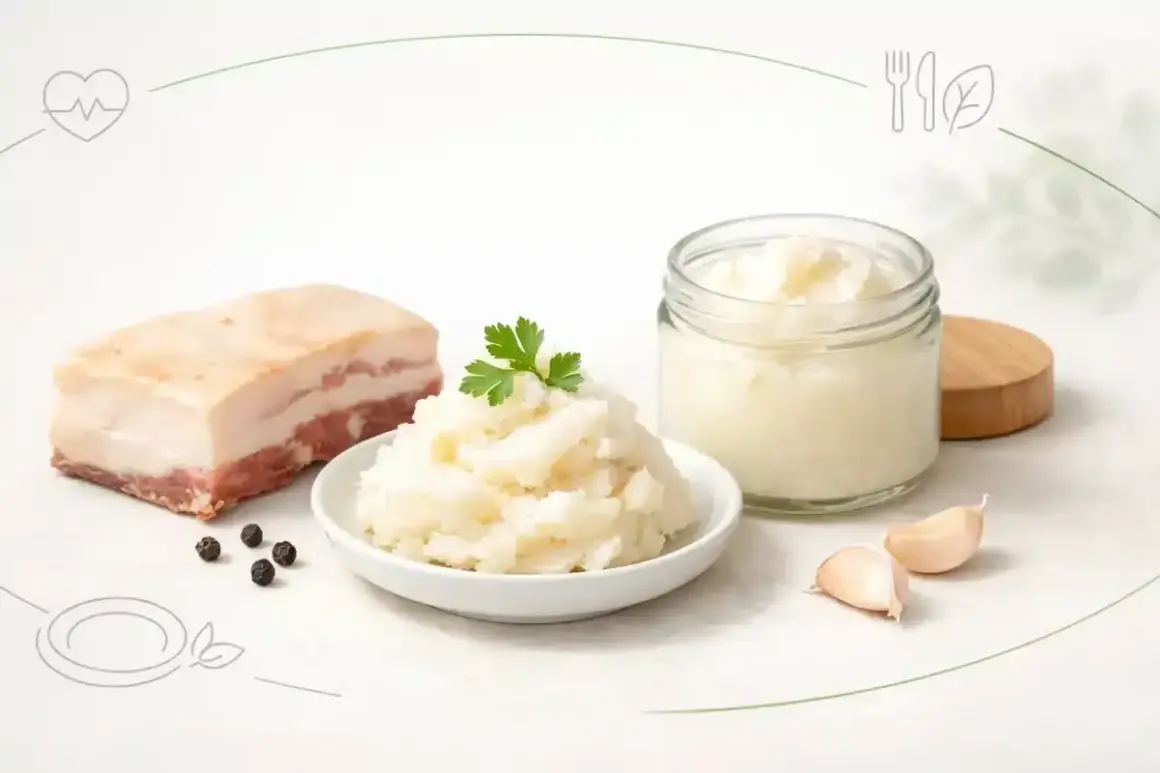 Smalec, czosnek i pieprz. Czy olej czy smalec jest zdrowszy? Dyskutuje się nad tym, co jest lepsze dla zdrowia.