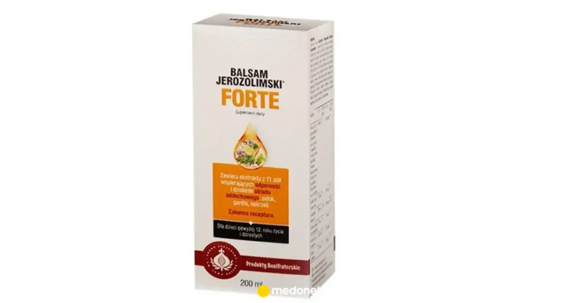 Balsam Jerozolimski Forte, suplement diety z ekstraktami z 11 ziół. Skutki uboczne rzadkie, ale możliwe.