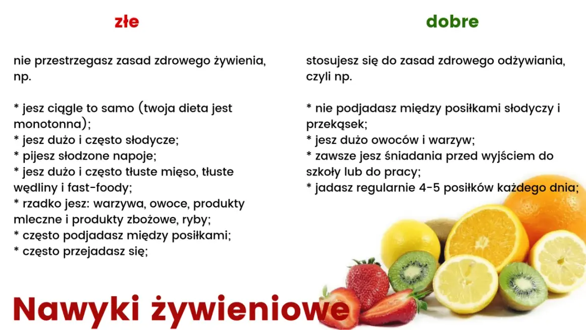 Co jeść codziennie aby być zdrowym? Unikaj monotonii, słodyczy i fast foodów. Jedz dużo owoców, warzyw i regularnie 4-5 posiłków.
