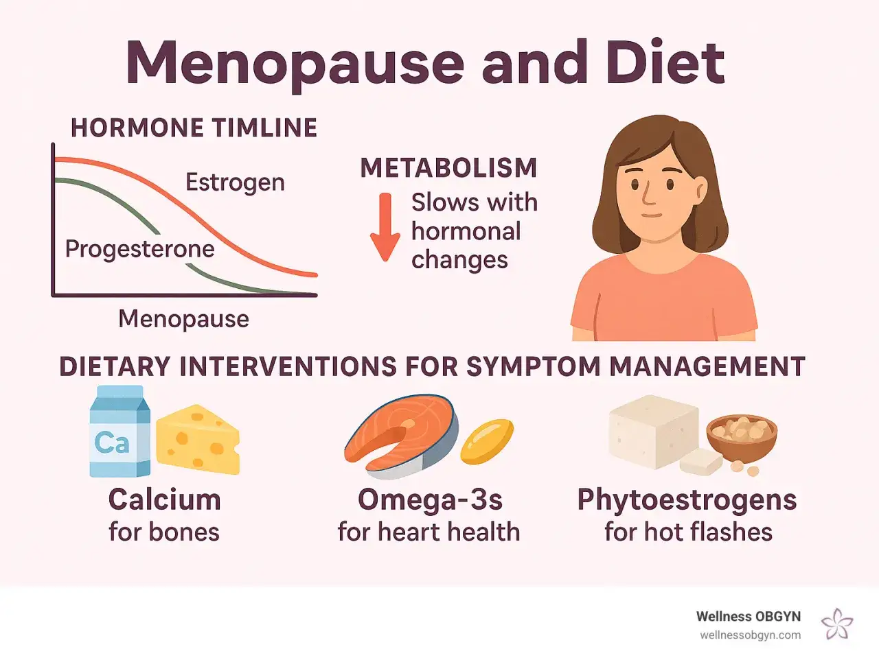 Wykres zmian hormonów i dieta w menopauzie. Fitohormony na menopauzę, wapń, omega-3s wspierają zdrowie.