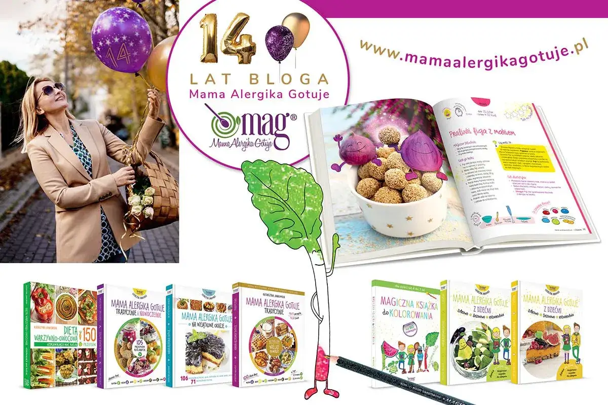 Kobieta z balonami świętuje 14 lat bloga