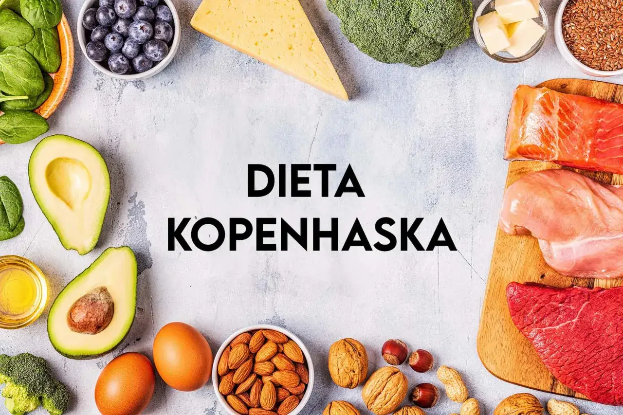Składniki na dietę kopenhaską: łosoś, kurczak, wołowina, jajka, awokado, borówki, szpinak, brokuły, orzechy, ser, oliwa.