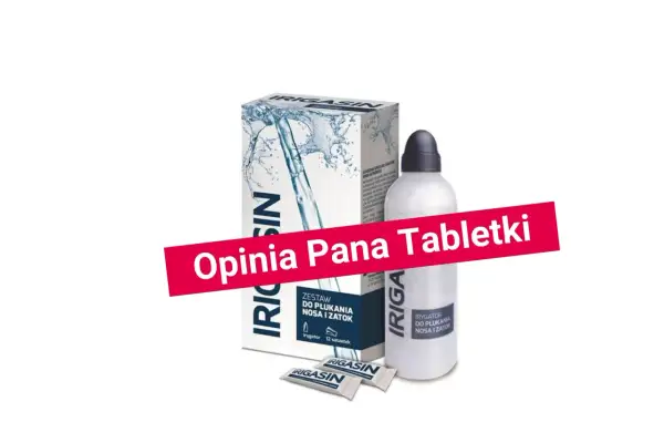 Zestaw do płukania nosa i zatok Irigasin. Pan Tabletki twierdzi, że po płukaniu zatok nic nie wylatuje, ale produkt jest skuteczny.