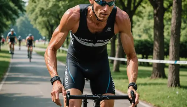Intensywny wysiłek na rowerze podczas zawodów. To właśnie triathlon co to za dyscyplina sportowa, która łączy pływanie, jazdę na rowerze i bieg.