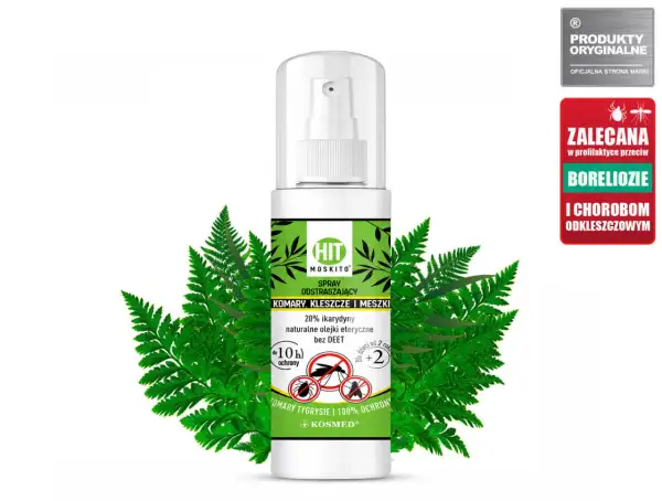 Spray na komary, kleszcze i meszki z 20% ikarydyny, naturalnymi olejkami eterycznymi, bez DEET. Ochrona do 10h. Zalecany w profilaktyce boreliozy.