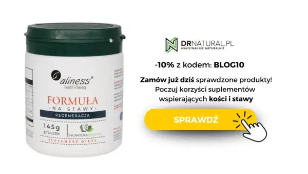 Opakowanie suplementu diety Aliness Formuła na stawy z naturalną glukozaminą. Wsparcie regeneracji kości i stawów.